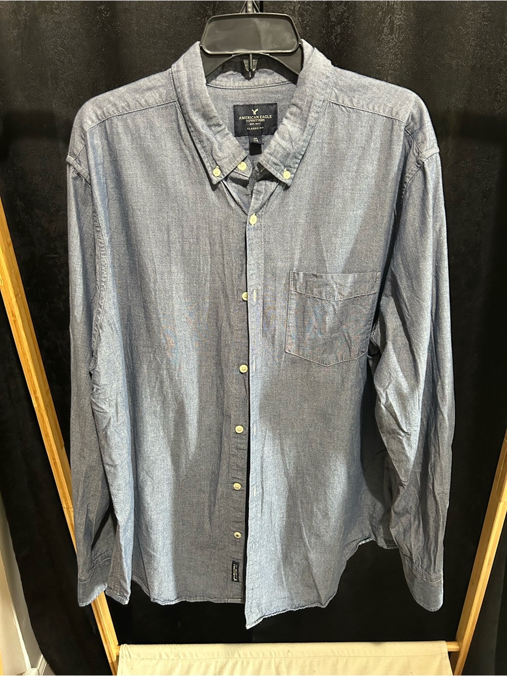 American Eagle Outfitters Men’s Light Blue Button-Down Chambray Shirt